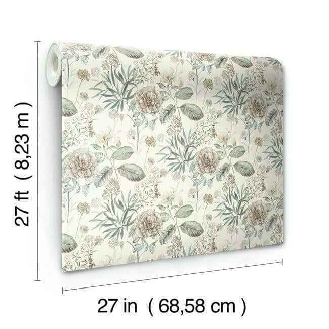 Midsummer Floral Beige & Green Wallpaper - York Wallcoverings - TL1918 - York Wallcoverings Wallpaper