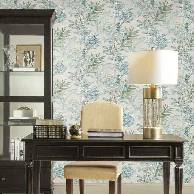 Handpainted Songbird Turquiose Wallpaper - York Wallcoverings - TL1926 - York Wallcoverings Wallpaper