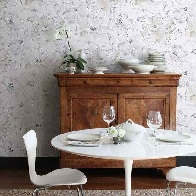 Floral Dreams Grey Wallpaper - York Wallcoverings - CL2520 - York Wallcoverings Wallpaper