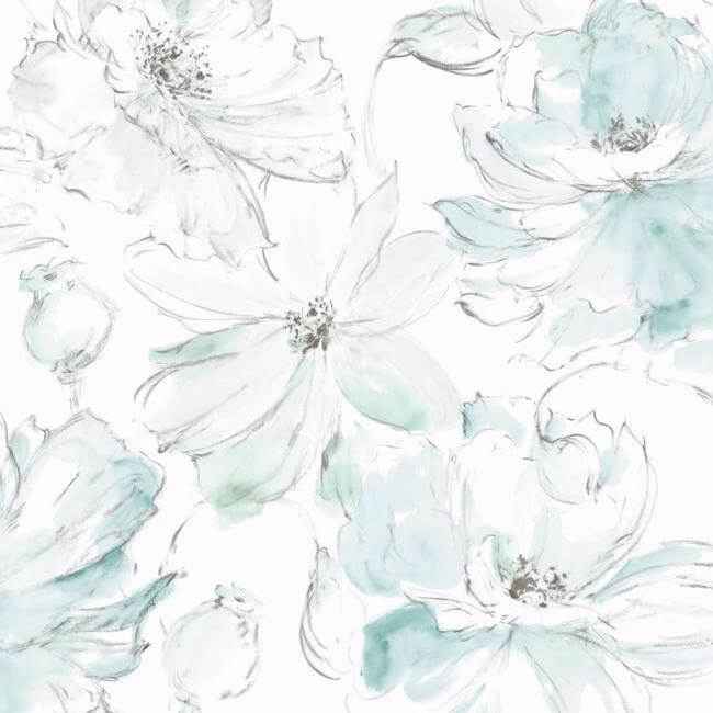 Floral Dreams Blue & Green Wallpaper - York Wallcoverings - CL2517