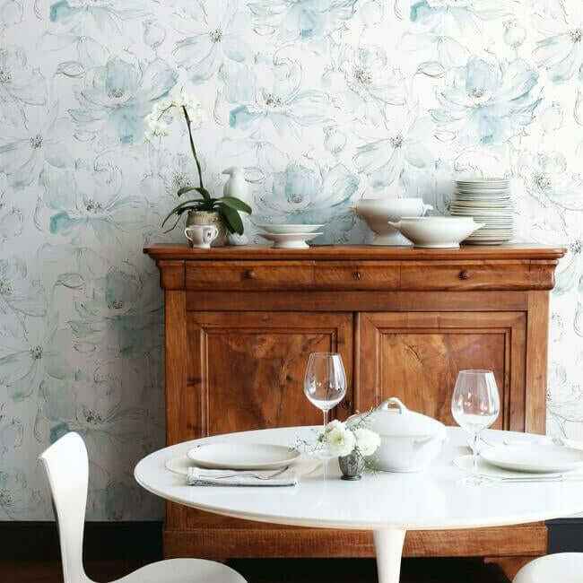 Floral Dreams Blue & Green Wallpaper - York Wallcoverings - CL2517 - York Wallcoverings Wallpaper