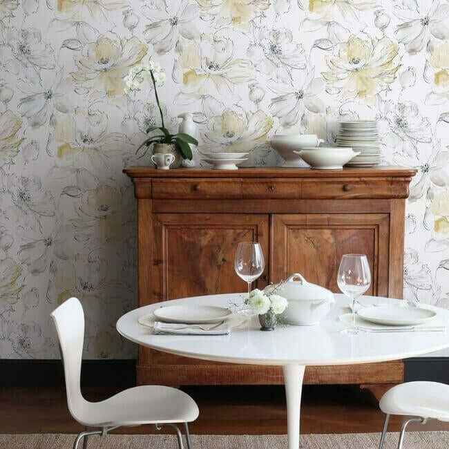 Floral Dreams Yellow Wallpaper - York Wallcoverings - CL2518 - York Wallcoverings Wallpaper