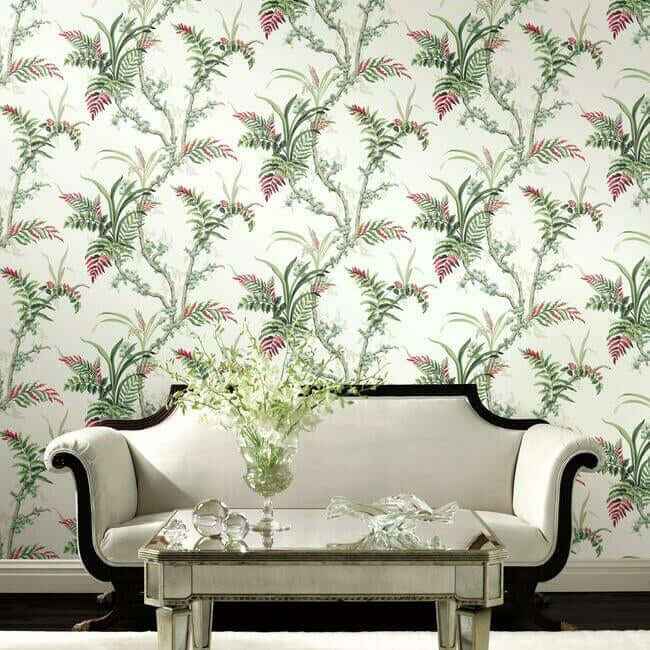 Enchanted Fern Green & Red Wallpaper - York Wallcoverings - GR5993 - York Wallcoverings Wallpaper