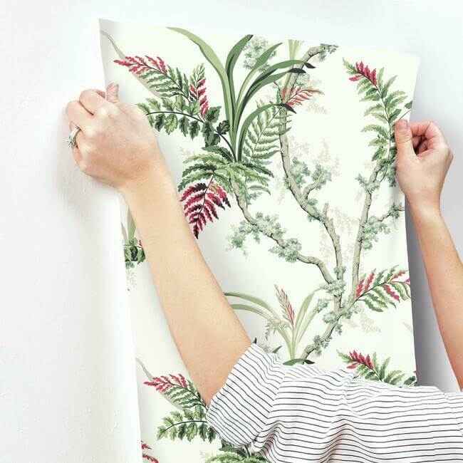 Enchanted Fern Green & Red Wallpaper - York Wallcoverings - GR5993 - York Wallcoverings Wallpaper