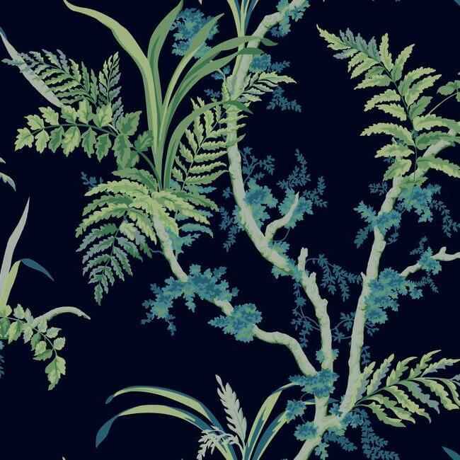 Enchanted Fern Navy & Green Wallpaper - York Wallcoverings - GR5996