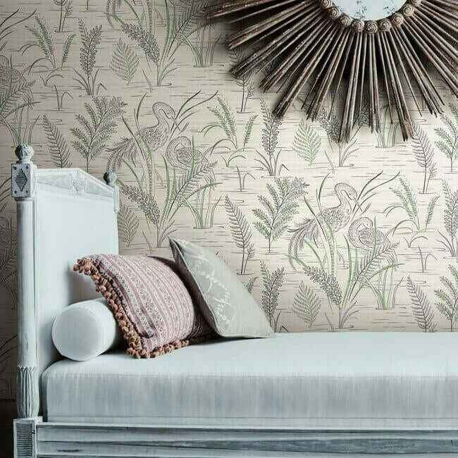 Fernwater Cranes Black & Green Wallpaper - York Wallcoverings - GR5952 - York Wallcoverings Wallpaper