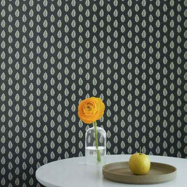 Leaf Pendant Black Wallpaper - York Wallcoverings - GR5965 - York Wallcoverings Wallpaper