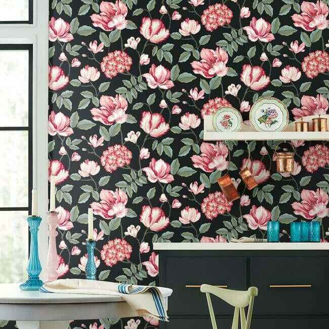 Morning Garden Black Wallpaper - York Wallcoverings - GR5901