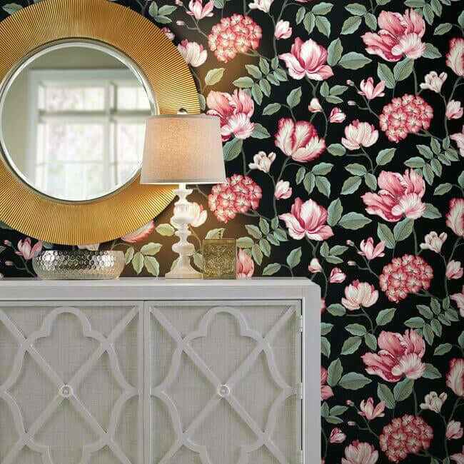 Morning Garden Black Wallpaper - York Wallcoverings - GR5901 - York Wallcoverings Wallpaper