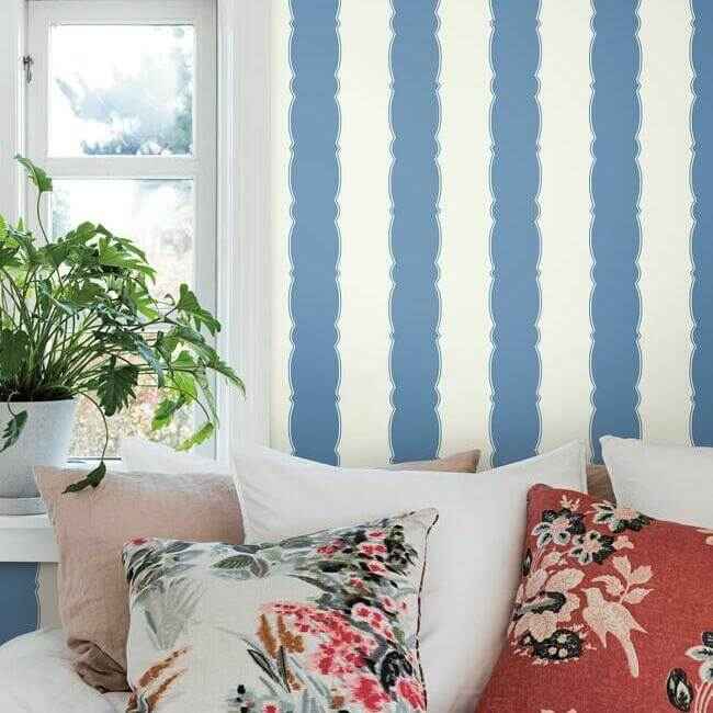 Scalloped Stripe Blue Wallpaper - York Wallcoverings - GR6012