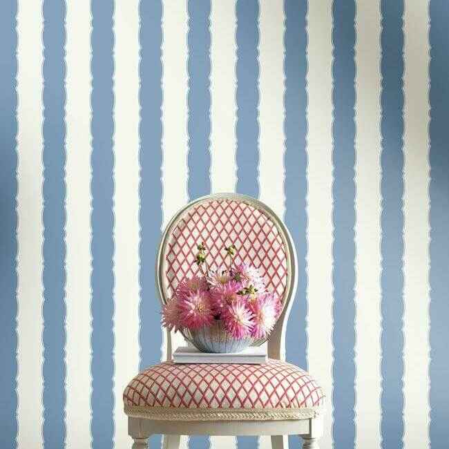 Scalloped Stripe Blue Wallpaper - York Wallcoverings - GR6012 - York Wallcoverings Wallpaper