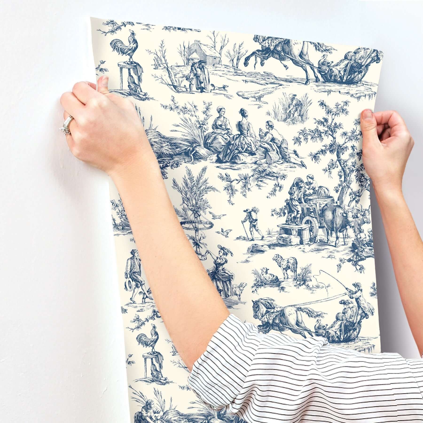 seasons-toile-navy-wallpaper-york-wallcoverings-af2000 - York Wallcoverings Wallpaper