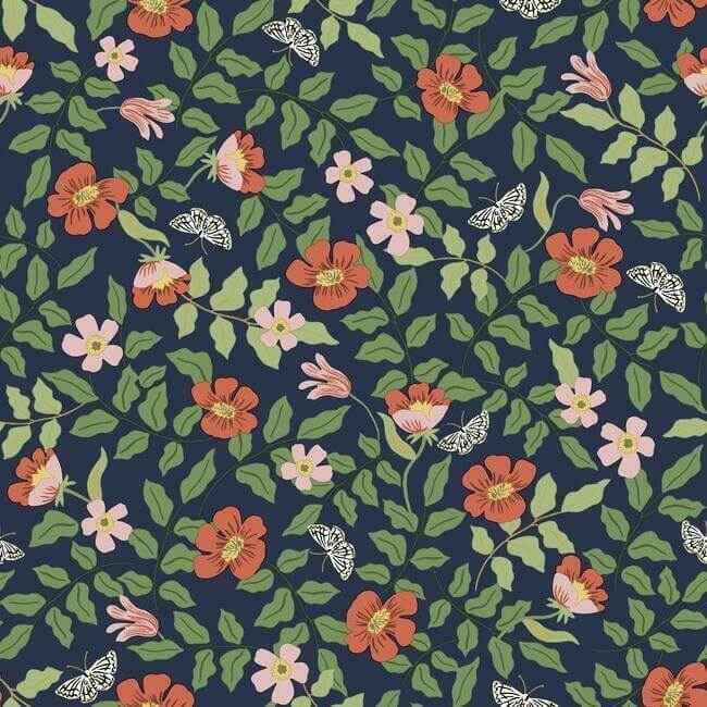 Primrose Rose & Navy Peel & Stick Wallpaper - York Wallcoverings - PSW1314RL - York Wallcoverings Wallpaper