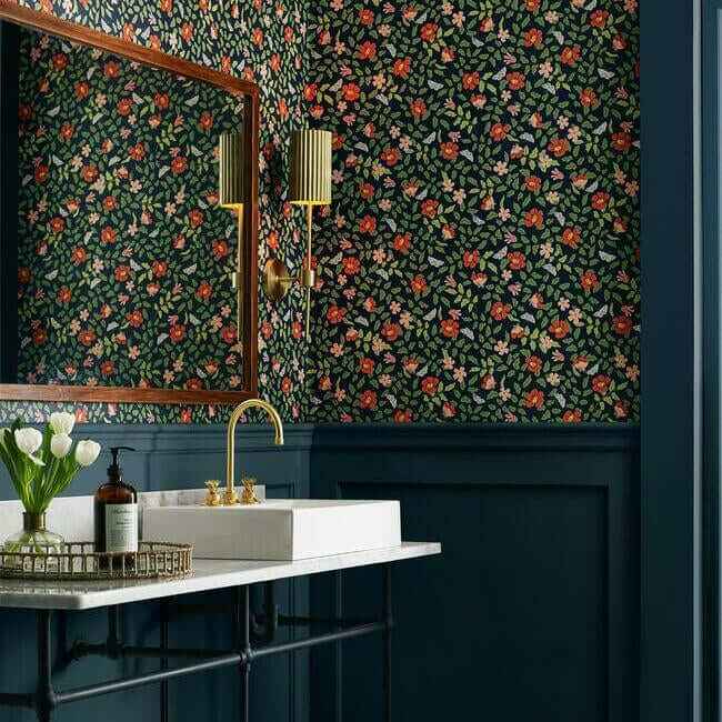 Primrose Rose & Navy Peel & Stick Wallpaper - York Wallcoverings - PSW1314RL - York Wallcoverings Wallpaper