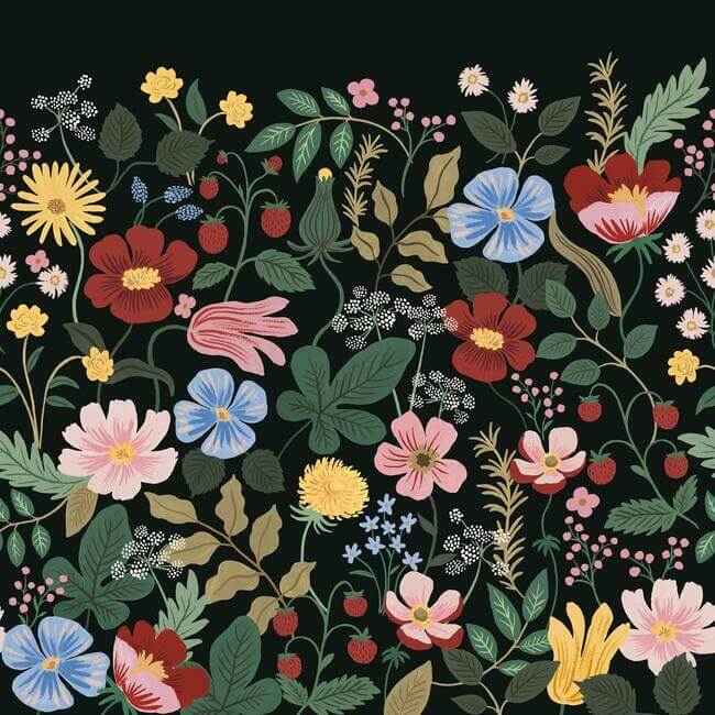 Strawberry Fields Black Peel & Stick Wall Mural - York Wallcoverings - PSW1333M