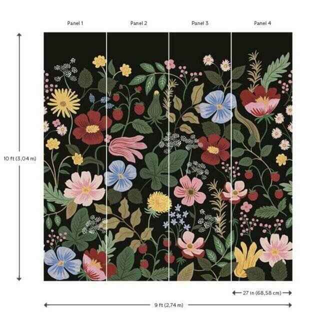 Strawberry Fields Black Peel & Stick Wall Mural - York Wallcoverings - PSW1333M - York Wallcoverings Wallpaper