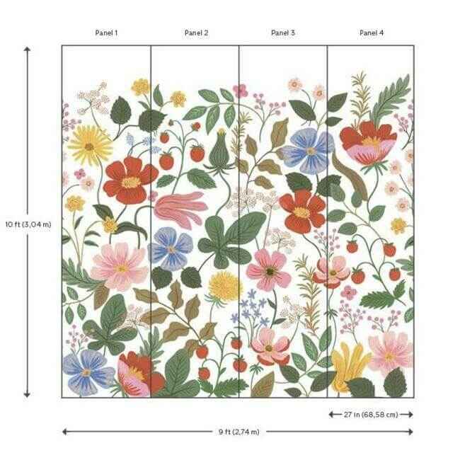 Strawberry Fields White Peel & Stick Wall Mural - York Wallcoverings - PSW1334M - York Wallcoverings Wallpaper