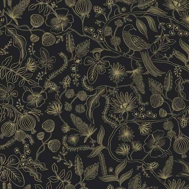 Aviary Black & Gold Peel & Stick Wallpaper - York Wallcoverings - PSW1310RL - York Wallcoverings Wallpaper