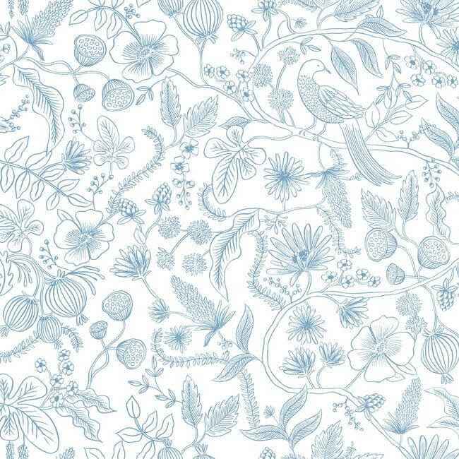 Aviary Blue & Cream Peel & Stick Wallpaper - York Wallcoverings - PSW1311RL