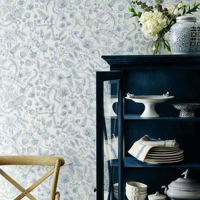 Aviary Blue & Cream Peel & Stick Wallpaper - York Wallcoverings - PSW1311RL - York Wallcoverings Wallpaper