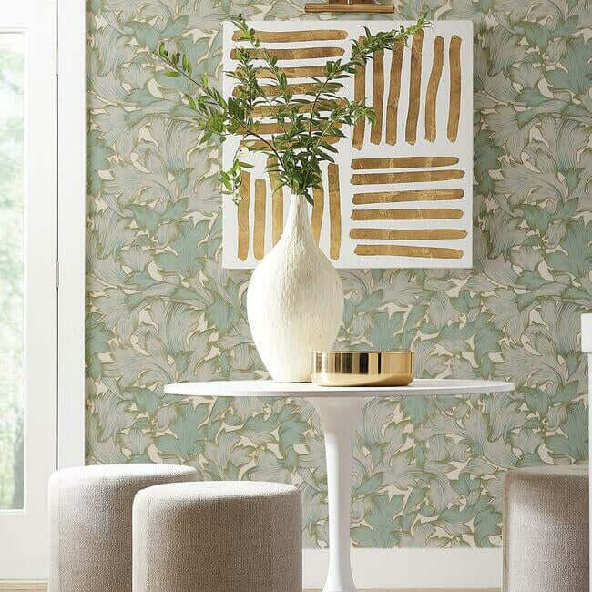 acanthus-toss-beige-seafoam-wallpaper-york-wallcoverings-nv5511 - York Wallcoverings Wallpaper