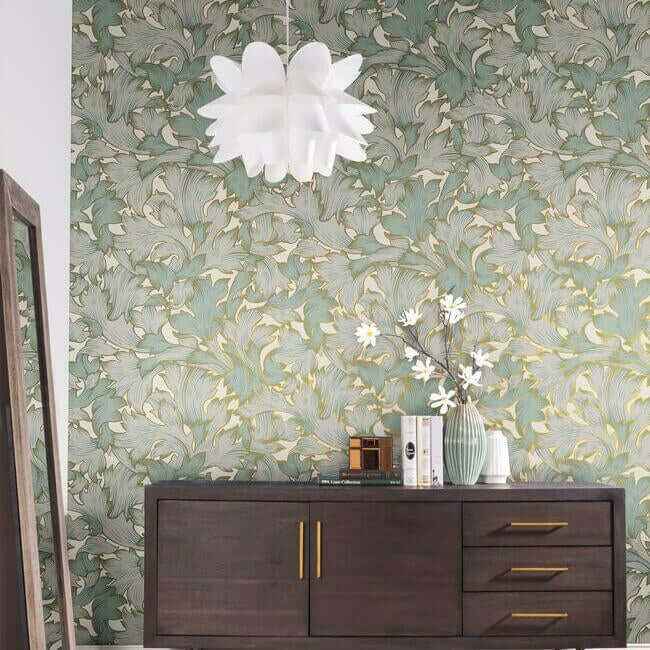 Acanthus Toss Beige & Seafoam Wallpaper - York Wallcoverings - NV5511 - York Wallcoverings Wallpaper