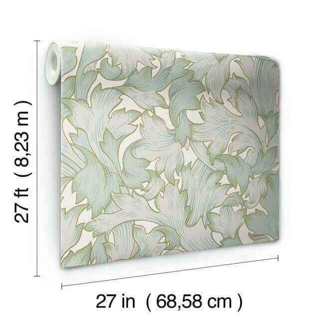 Acanthus Toss Beige & Seafoam Wallpaper - York Wallcoverings - NV5511 - York Wallcoverings Wallpaper