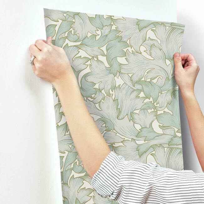 Acanthus Toss Beige & Seafoam Wallpaper - York Wallcoverings - NV5511 - York Wallcoverings Wallpaper