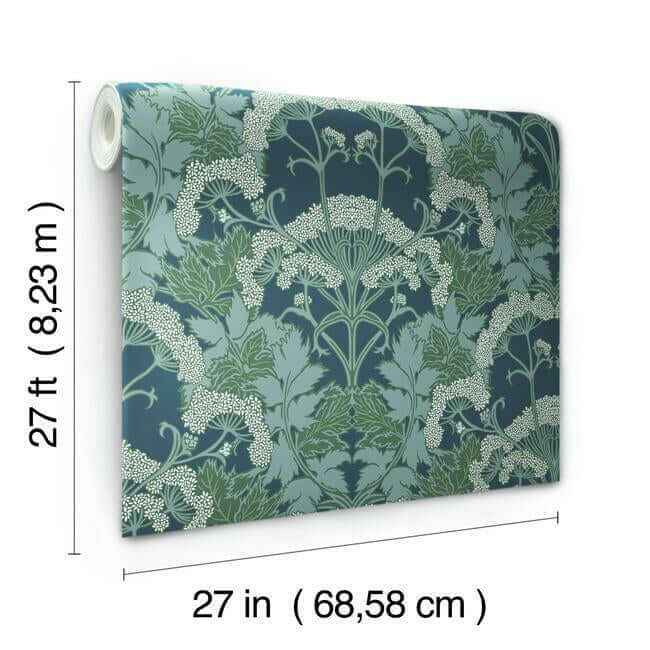 Yarrow Nouveau Blue & Green Wallpaper - York Wallcoverings - NV5558 - York Wallcoverings Wallpaper
