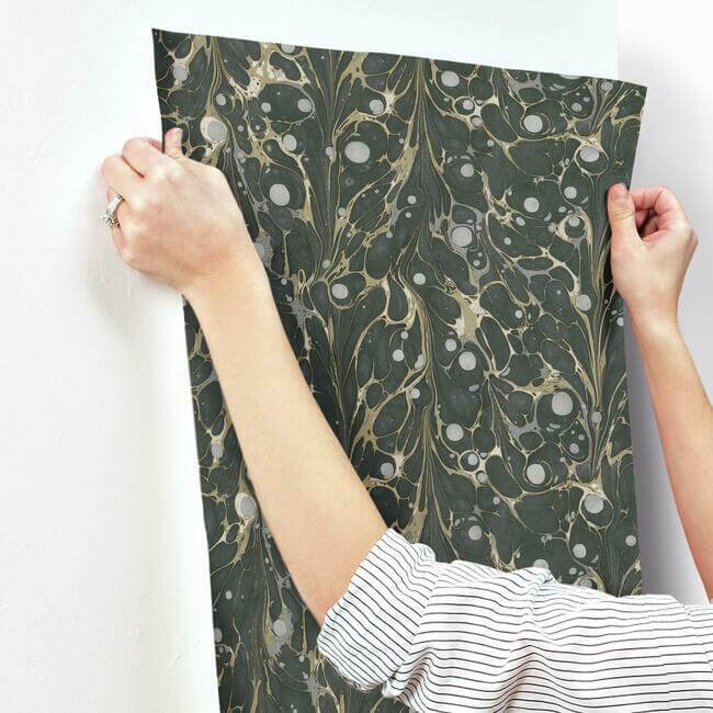 marbled-endpaper-wallpaper-blackgold-york-wallcoverings-nv5591 - York Wallcoverings Wallpaper