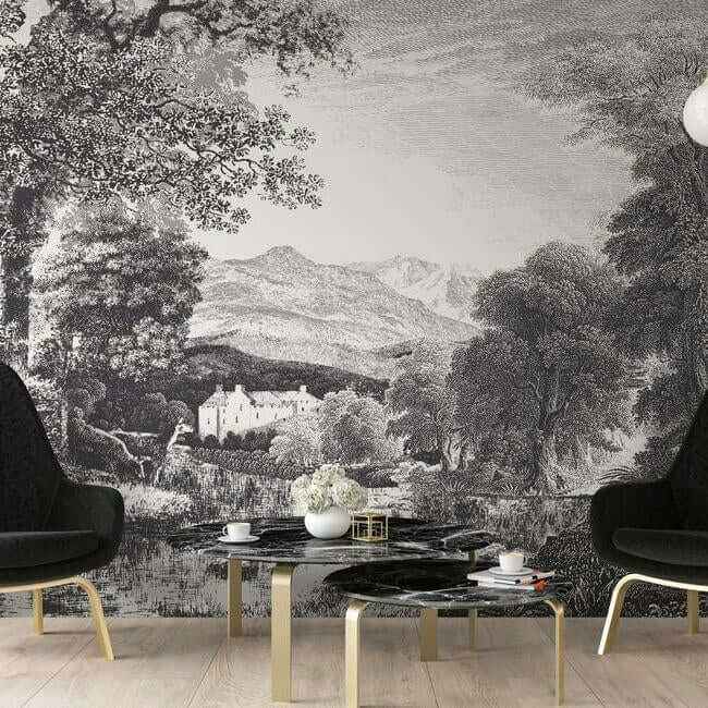 Provincial Scenic Black Wall Mural - York Wallcoverings - MU0270M - York Wallcoverings Wallpaper