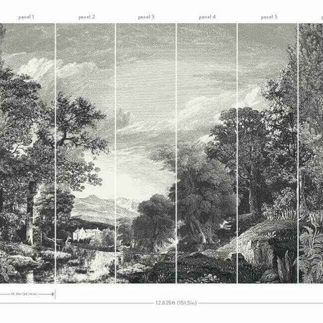 Provincial Scenic Black Wall Mural - York Wallcoverings - MU0270M - York Wallcoverings Wallpaper