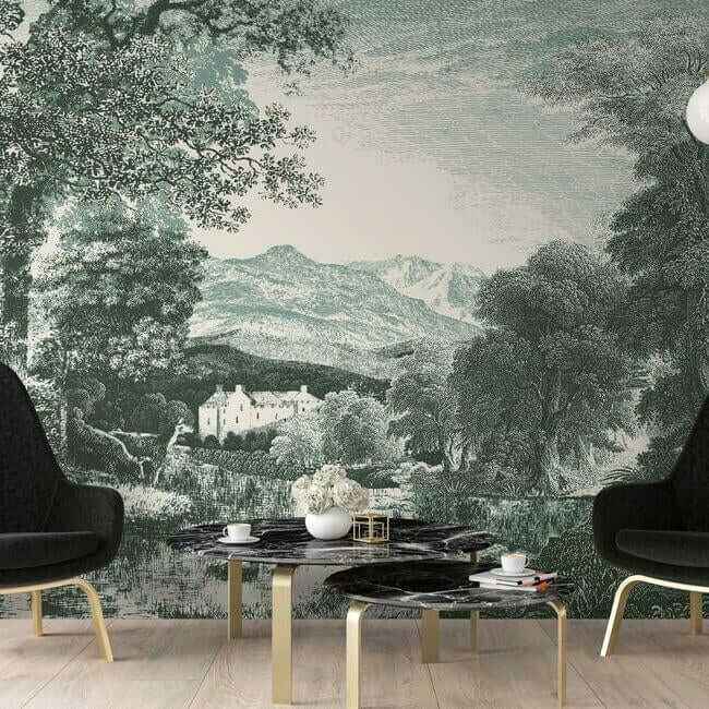 Provincial Scenic Teal Wall Mural - York Wallcoverings - MU0272M - York Wallcoverings Wallpaper