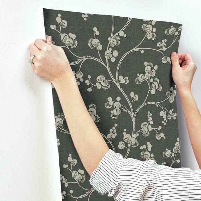 Dahlia Trail Black & Taupe Wallpaper - York Wallcoverings - SS2502 - York Wallcoverings Wallpaper
