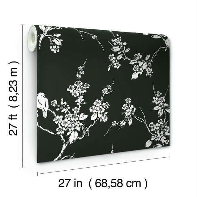 imperial-blossoms-branch-black-white-wallpaper-york-wallcoverings-ss2589 - York Wallcoverings Wallpaper