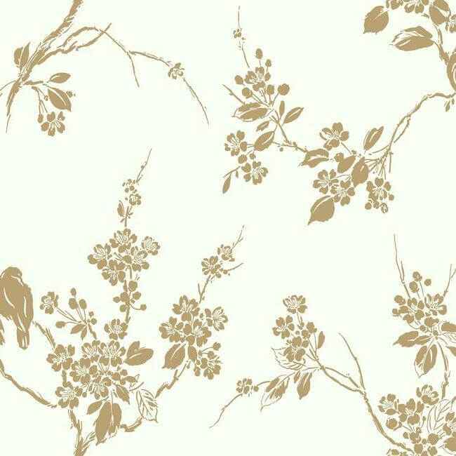 Imperial Blossoms Branch Gold Metallic Wallpaper - York Wallcoverings - SS2590