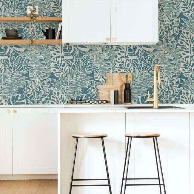 Jungle Leaves Teal Wallpaper - York Wallcoverings - SS2572 - York Wallcoverings Wallpaper