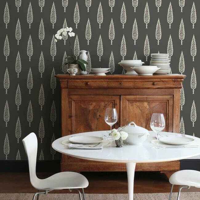 Juniper Tree Black & Taupe Wallpaper - York Wallcoverings - SS2607 - York Wallcoverings Wallpaper