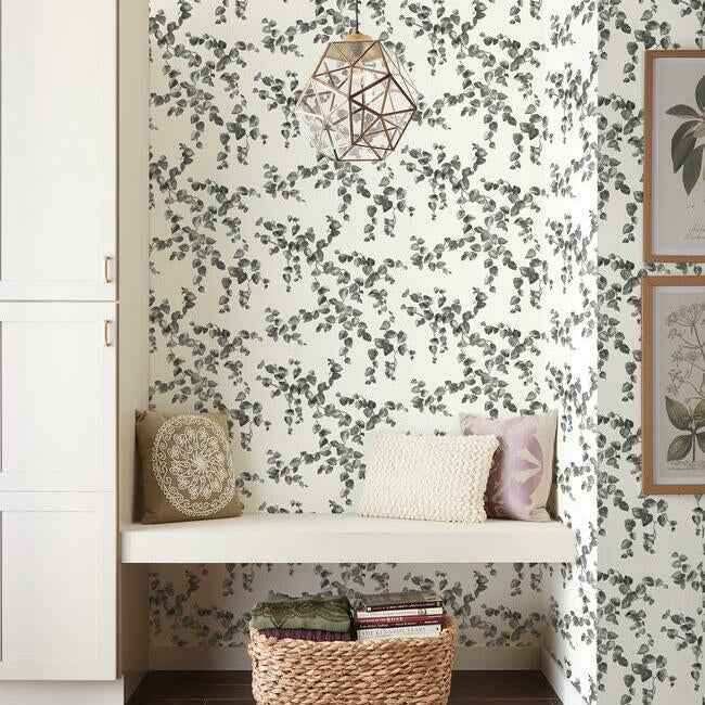 Creeping Fig Vine Black & White Wallpaper - York Wallcoverings - FH4038 - York Wallcoverings Wallpaper