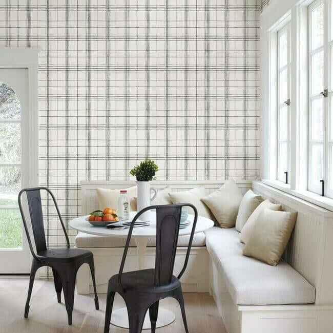 Farmhouse Plaid Black & White Wallpaper - York Wallcoverings - FH4016