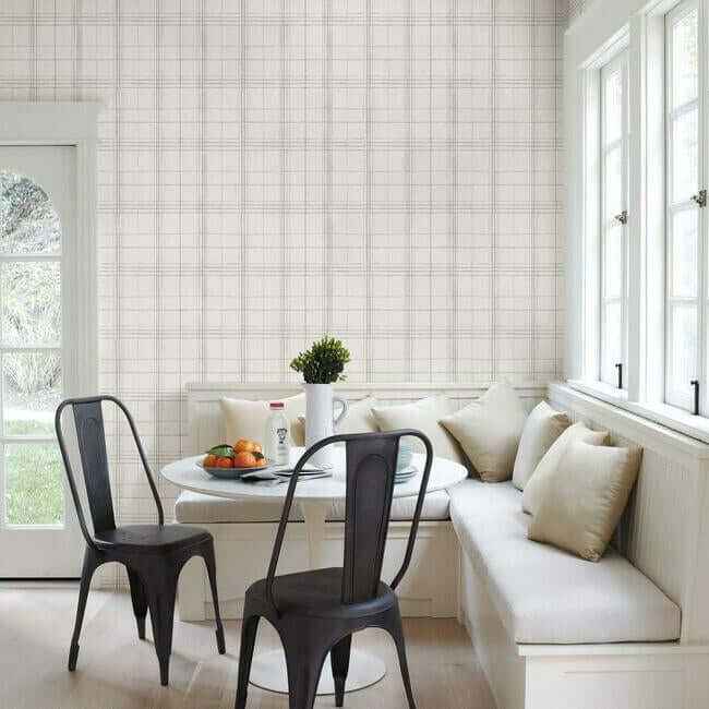 Farmhouse Plaid Linen & White Wallpaper - York Wallcoverings - FH4019