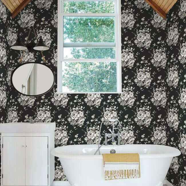 Heritage Rose Black & Grey Wallpaper - York Wallcoverings - FH4088