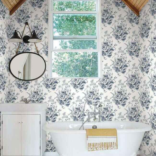 Heritage Rose Navy & White Wallpaper - York Wallcoverings - FH4087 - York Wallcoverings Wallpaper