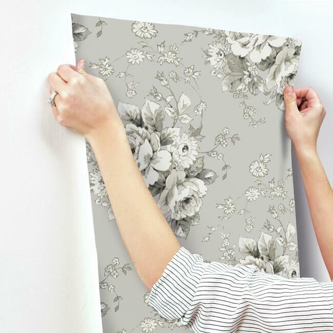 heritage-rose-wallpaper-taupelinen-york-wallcoverings-fh4089 - York Wallcoverings Wallpaper
