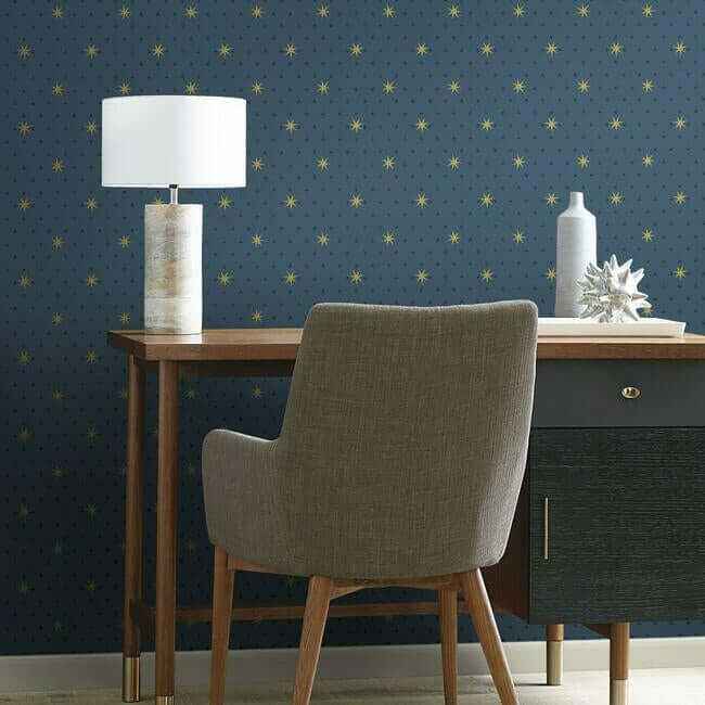 Stella Star Navy Metallic Wallpaper - York Wallcoverings - SP1498 - York Wallcoverings Wallpaper