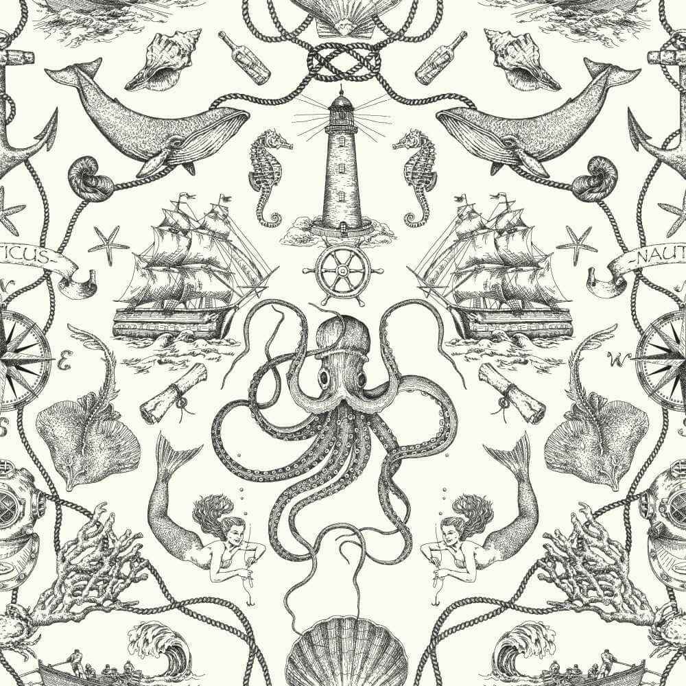 Deep Sea Toile Black Wallpaper - York Wallcoverings - HO3360 - York Wallcoverings Wallpaper