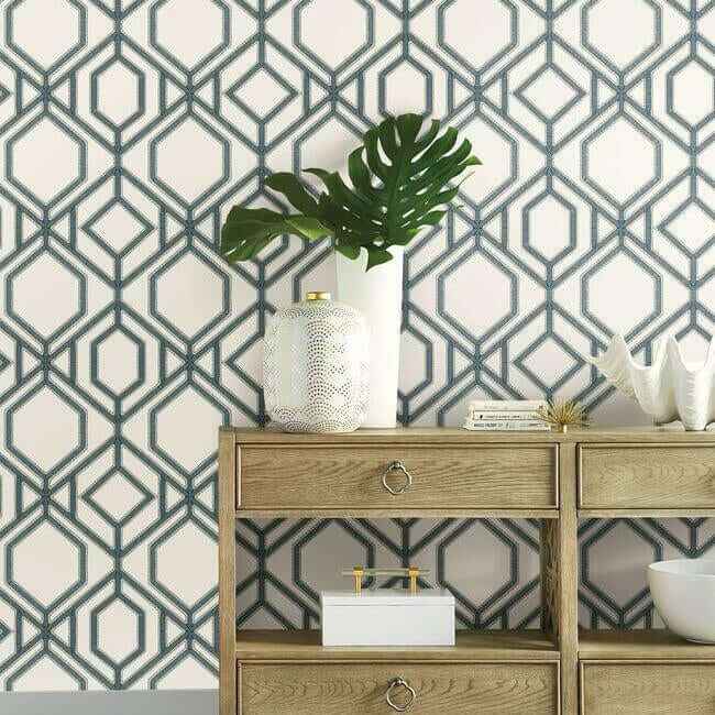 Sawgrass Trellis White & Blue Wallpaper - York Wallcoverings - TC2634 - York Wallcoverings Wallpaper
