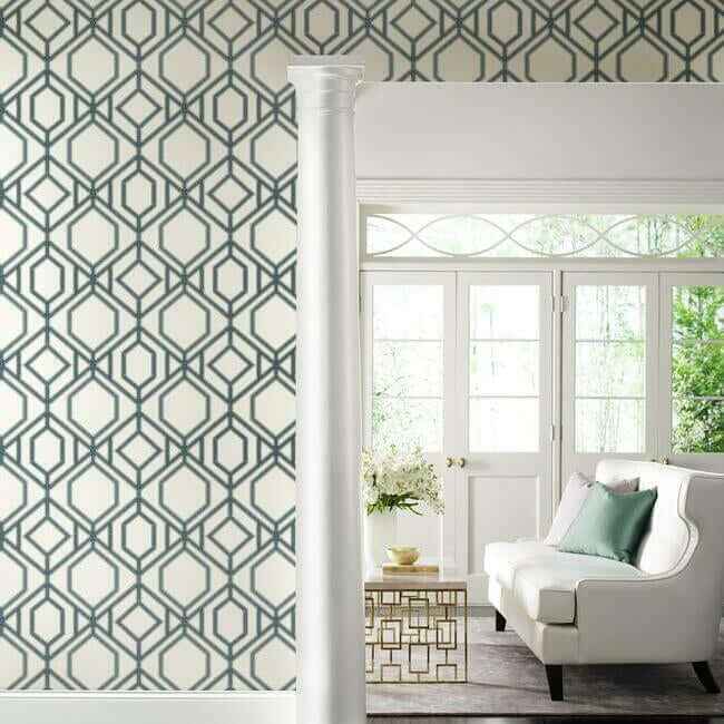 Sawgrass Trellis White & Blue Wallpaper - York Wallcoverings - TC2634 - York Wallcoverings Wallpaper