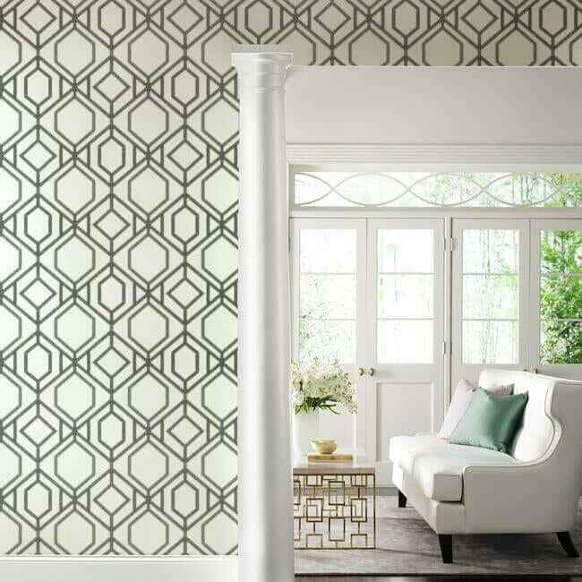 Sawgrass Trellis White & Grey Wallpaper - York Wallcoverings - TC2632 - York Wallcoverings Wallpaper