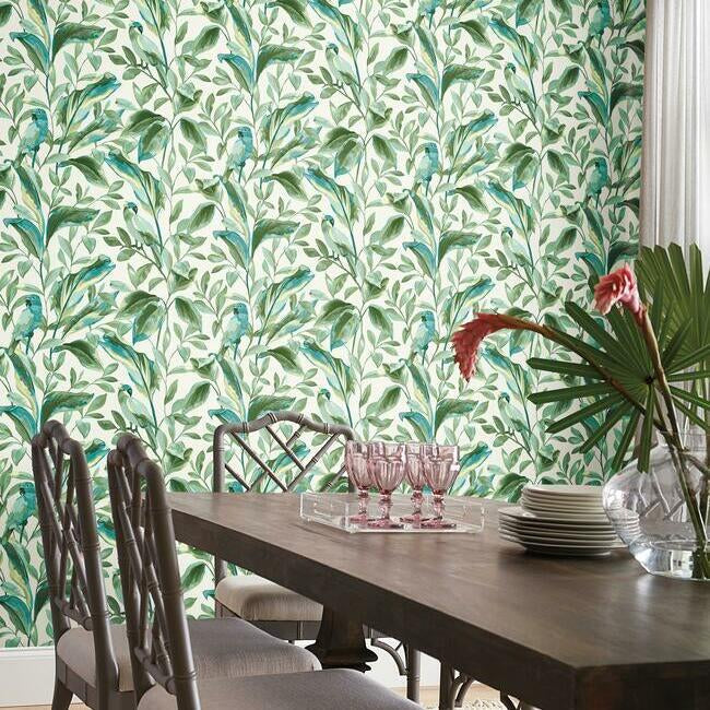 tropical-love-birds-wallpaper-white-aqua-york-wallcoverings-tc2654
